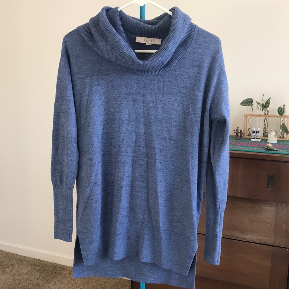 LOFT blue cowl neck sweater small